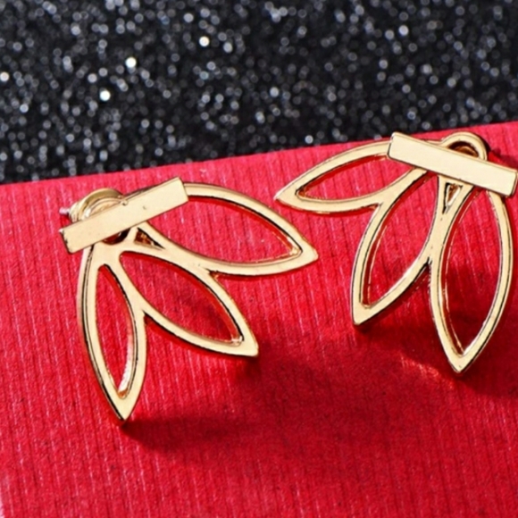 Gold Tone Lotus Stud Earrings - Picture 4 of 4